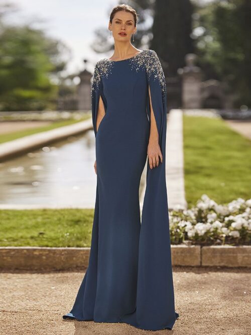 Vestido azul noche con pedrería