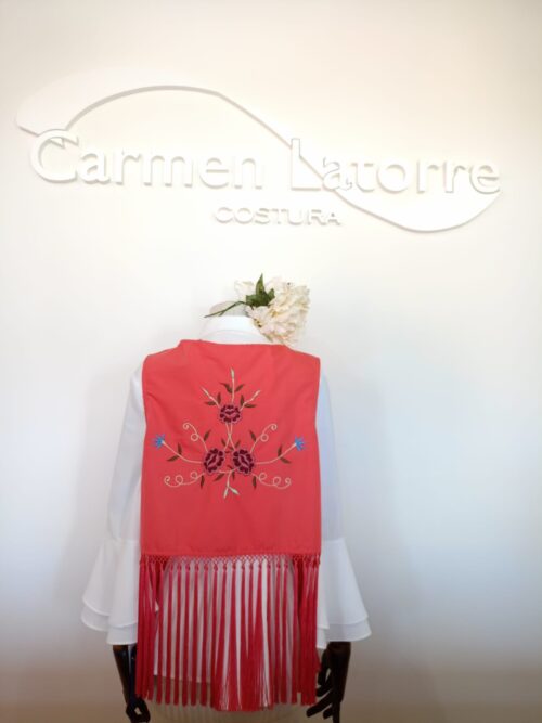 Chaleco flecos coral