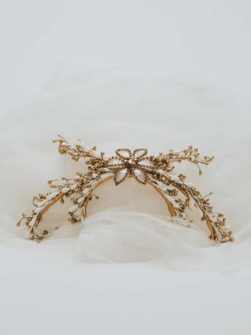 Tocado novia oro y nácar