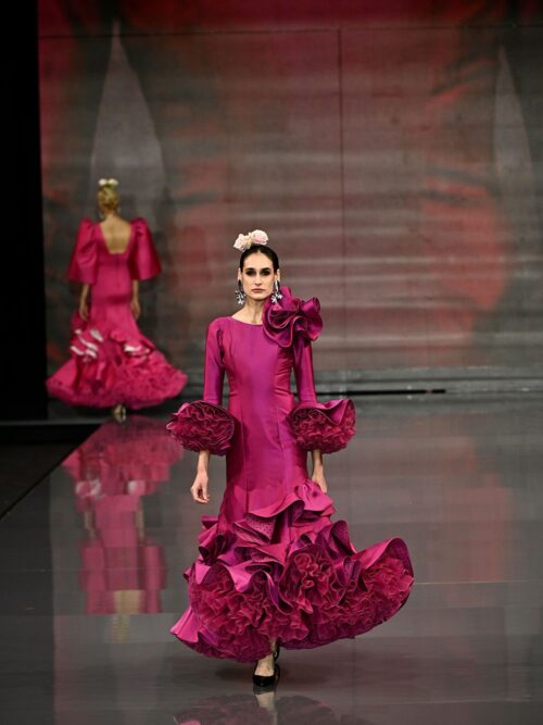 Vestido buganvilla flor hombro