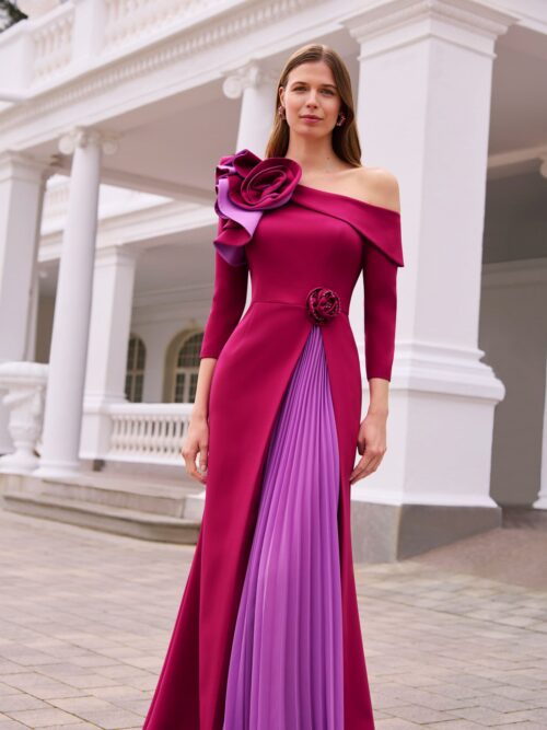 Vestido largo asimétrico en crepé